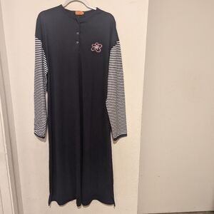 NWT Petrol Blue Floral long Striped Sleeves  Oversized Maxi Dress Size 2
